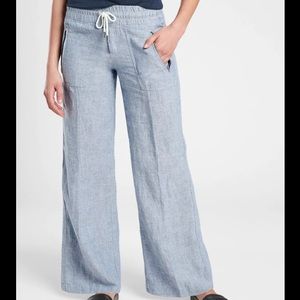 Athleta Cabo 100% Linen Light Blue Wise Leg Drawstring Pants
